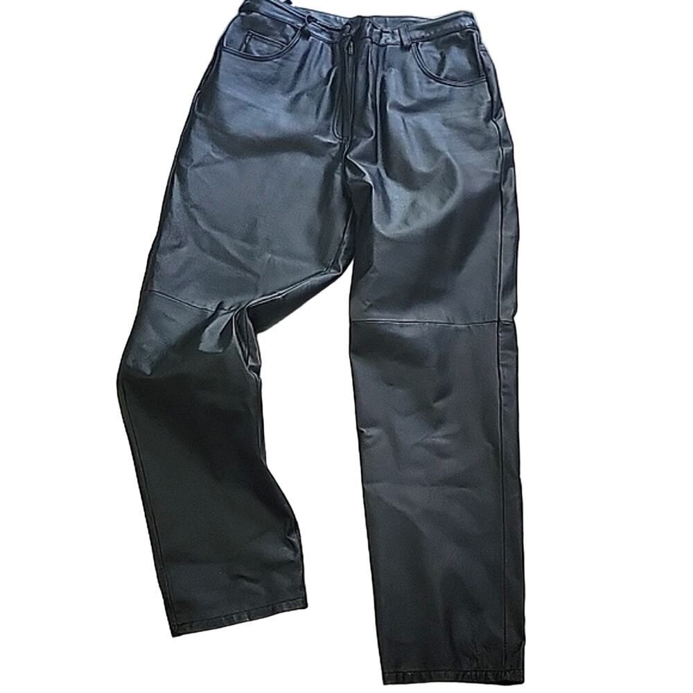 MetroStyle Women's 100% Genuine Leather pants, VTG biker Moto straight leg SZ-12